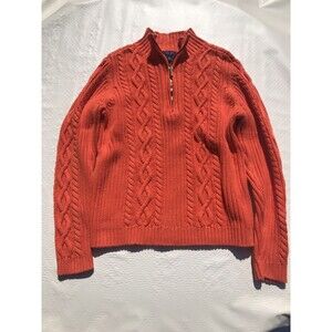 CHAPS Womens Orange 1/4 Zip Cable Knit Size Large